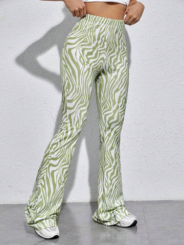 EZwear Zebra Striped Flare Leg Pants