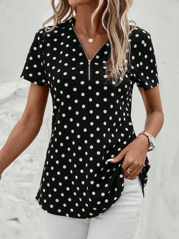 Polka Dot Half Zip Blouse