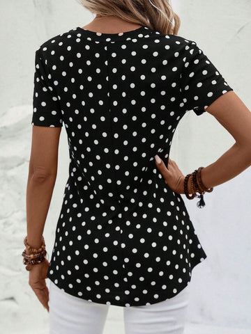 Polka Dot Half Zip Blouse