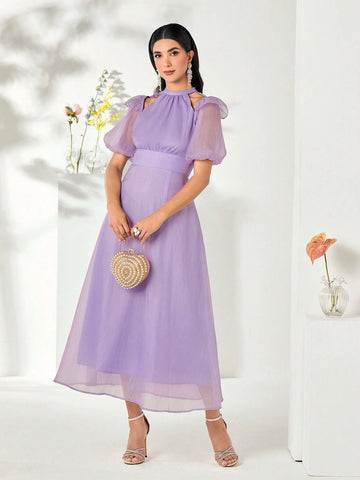 Cold Shoulder Puff Sleeve Dress