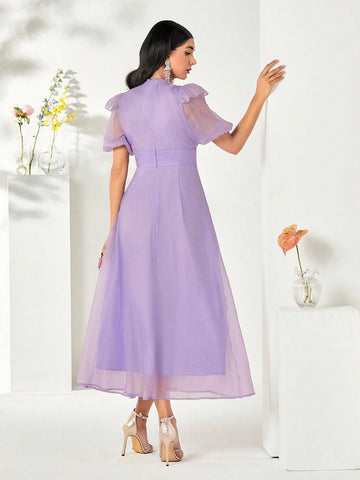 Cold Shoulder Puff Sleeve Dress