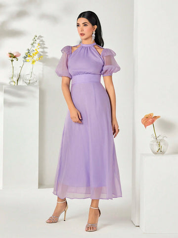 Cold Shoulder Puff Sleeve Dress