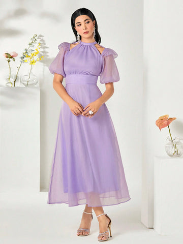 Cold Shoulder Puff Sleeve Dress