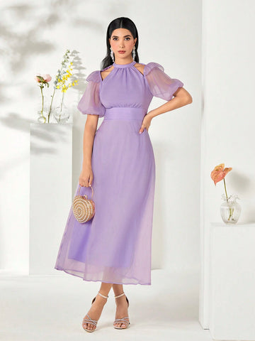 Cold Shoulder Puff Sleeve Dress