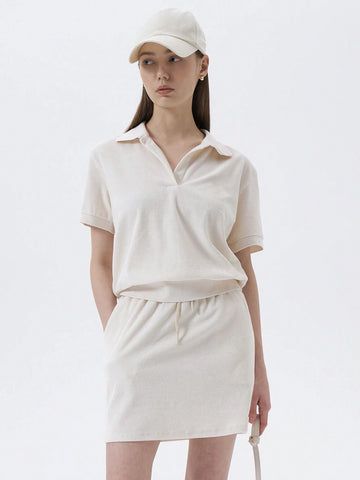 DAZY Solid Blouse & Drawstring Waist Skirt