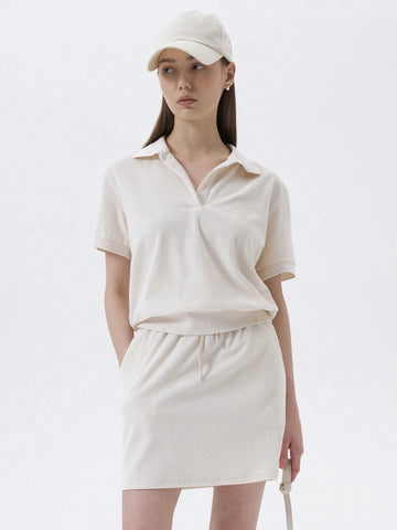 DAZY Solid Blouse & Drawstring Waist Skirt