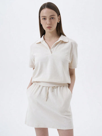 DAZY Solid Blouse & Drawstring Waist Skirt