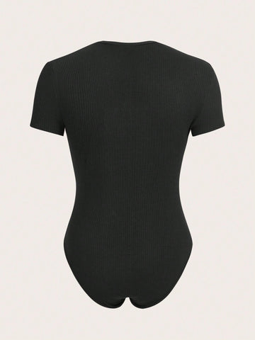 Slogan Graphic Rib-Knit Bodysuit