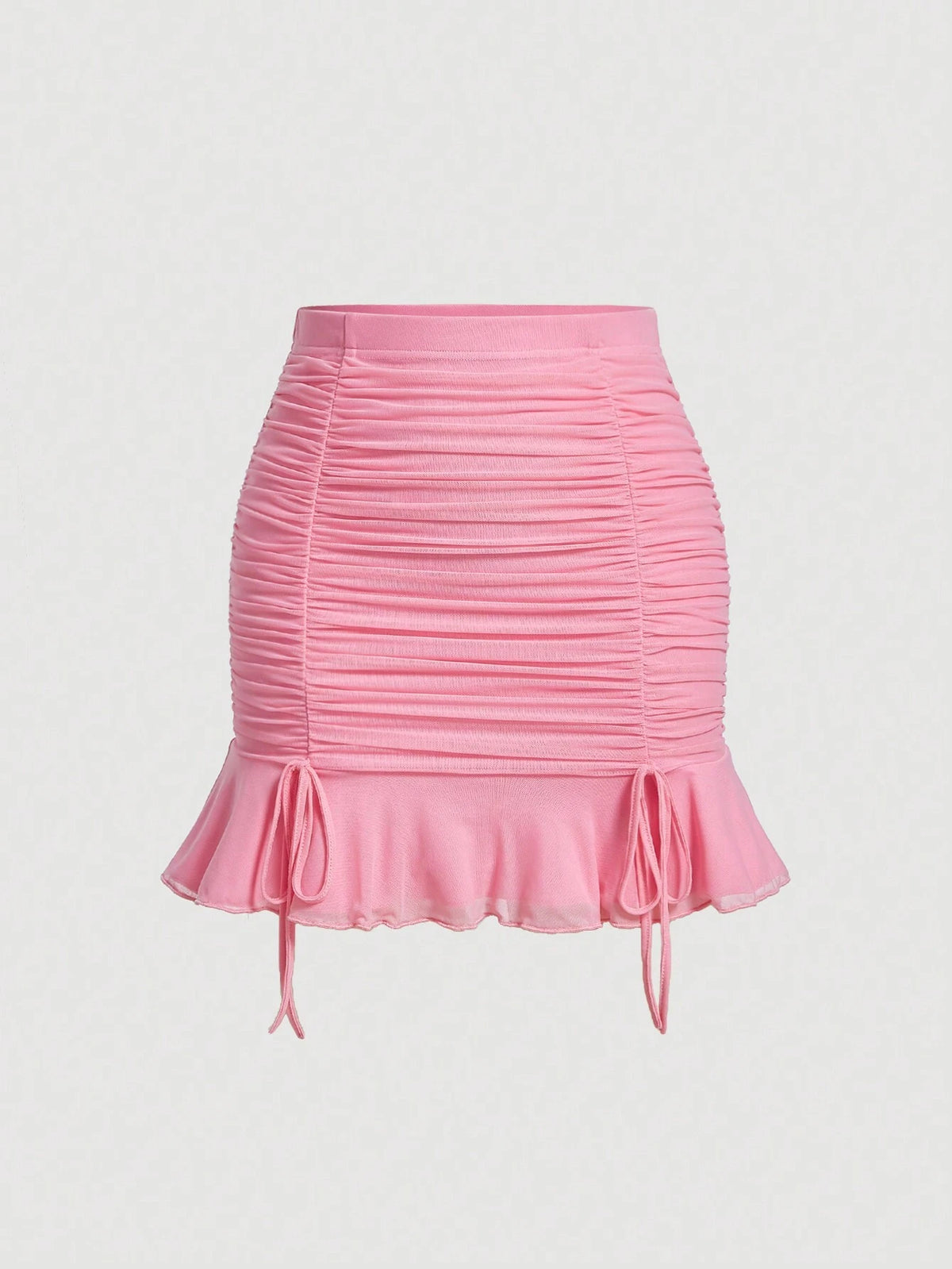 MOD Drawstring Front Ruffle Hem Ruched Skirt
