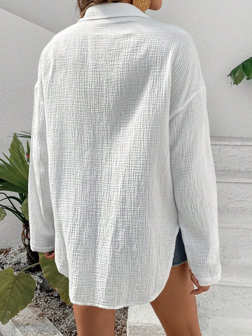 Solid Drop Shoulder Knot Hem Shirt