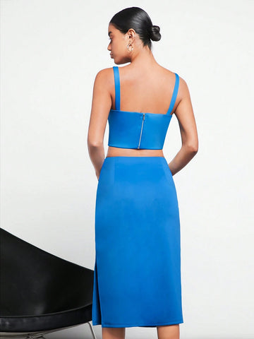 Solid Crop Cami Top & Skirt