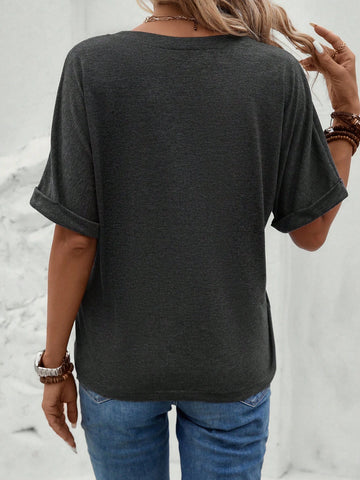 EMERY ROSE Half Button Batwing Sleeve Tee