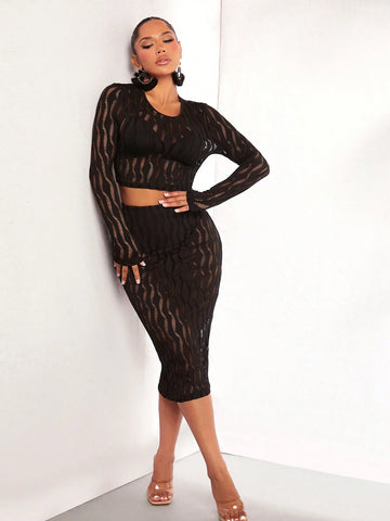 Solid Crop Top & Pencil Skirt Without Lingerie