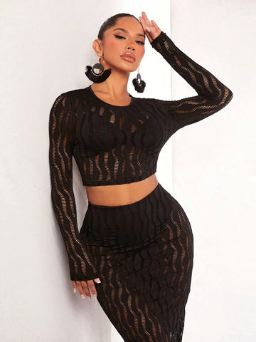 Solid Crop Top & Pencil Skirt Without Lingerie