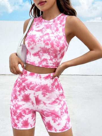 Tie Dye Crop Tank Top & Biker Shorts