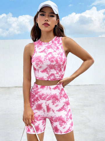 Tie Dye Crop Tank Top & Biker Shorts