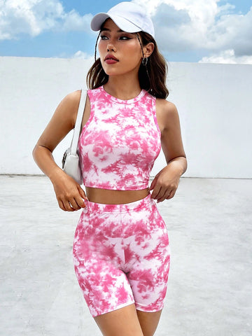 Tie Dye Crop Tank Top & Biker Shorts