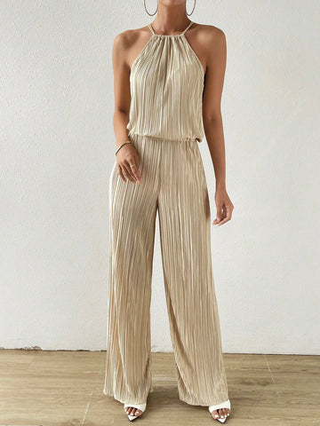 Solid Halter Top & Wide Leg Pants