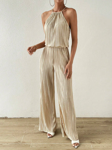 Solid Halter Top & Wide Leg Pants
