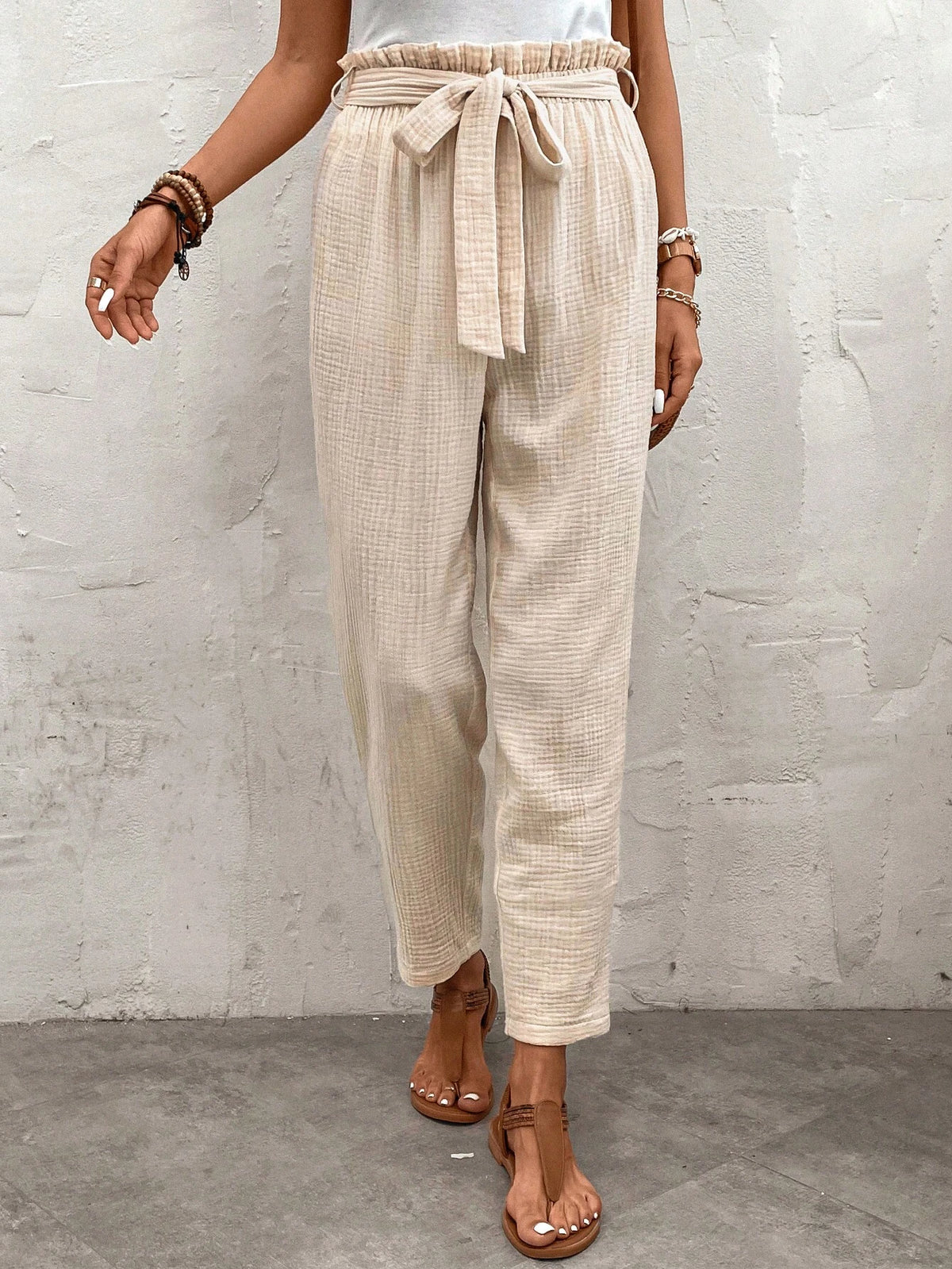 EMERY ROSE Paperbag Waist Belted Pants