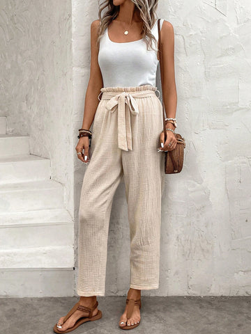 EMERY ROSE Paperbag Waist Belted Pants