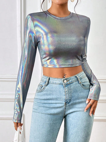 Holographic Crop Tee