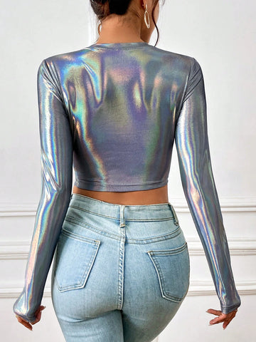 Holographic Crop Tee