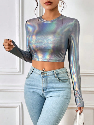 Holographic Crop Tee