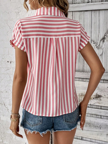 Striped Print Batwing Sleeve Shirt