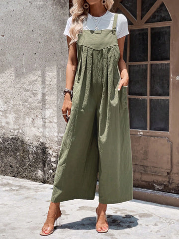 EMERY ROSE Solid Wide Leg Overall Jumpsuit Without Tee