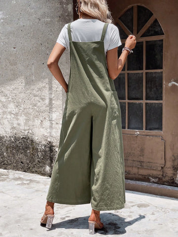 EMERY ROSE Solid Wide Leg Overall Jumpsuit Without Tee