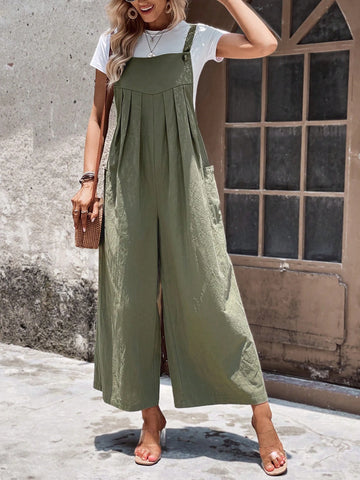 EMERY ROSE Solid Wide Leg Overall Jumpsuit Without Tee