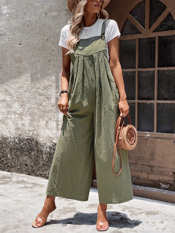 EMERY ROSE Solid Wide Leg Overall Jumpsuit Without Tee