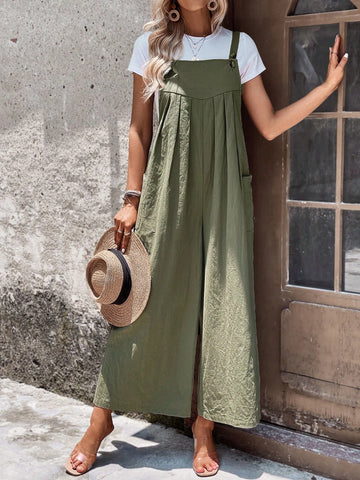 EMERY ROSE Solid Wide Leg Overall Jumpsuit Without Tee