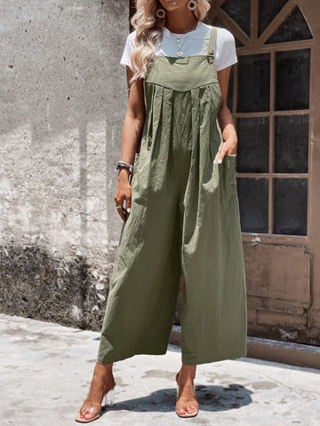 EMERY ROSE Solid Wide Leg Overall Jumpsuit Without Tee