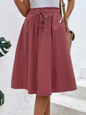 EMERY ROSE Paperbag Waist Hidden Pocket Fake Button Front Skirt
