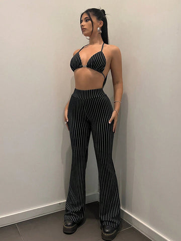 ICON Striped Print Flare Leg Pants