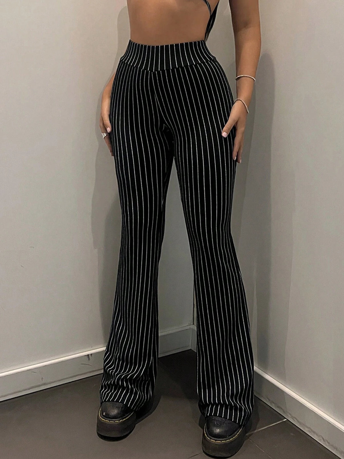ICON Striped Print Flare Leg Pants