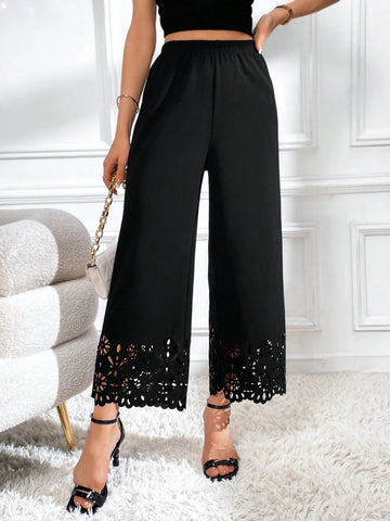 Laser Cut Wide Leg Pants