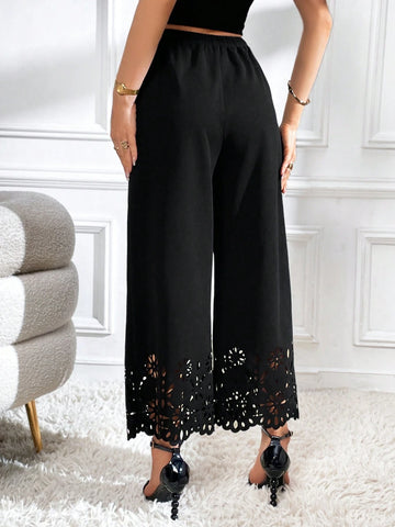 Laser Cut Wide Leg Pants