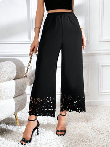 Laser Cut Wide Leg Pants