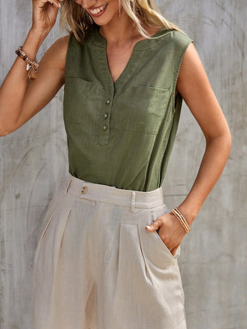 Half Button Dual Pocket Top