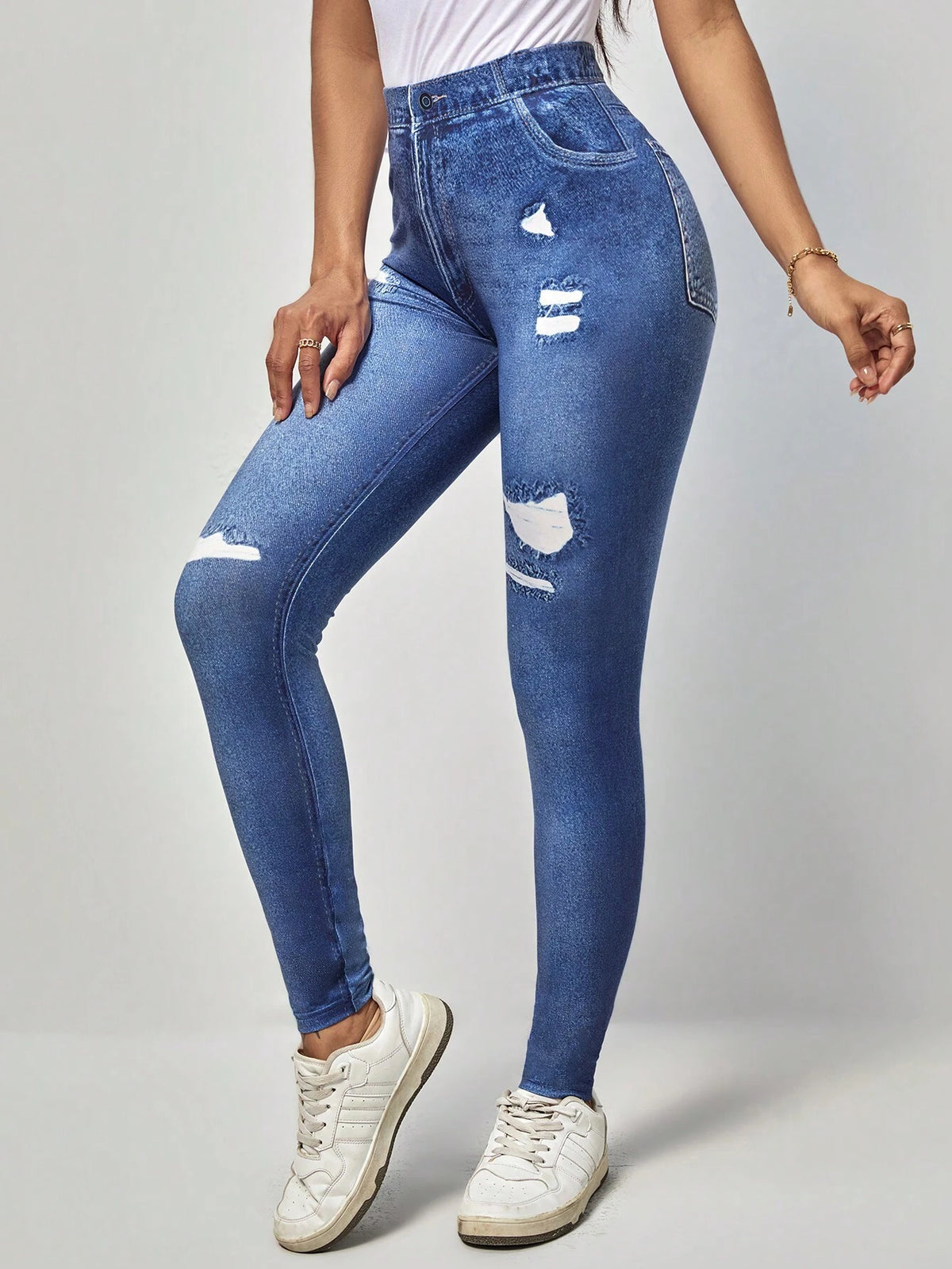 EMERY ROSE High Waist Denim-Effect Print Leggings