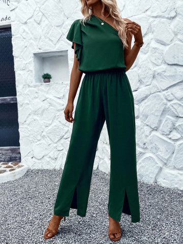 One Shoulder Split Hem Jumpsuit