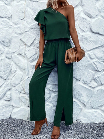 One Shoulder Split Hem Jumpsuit