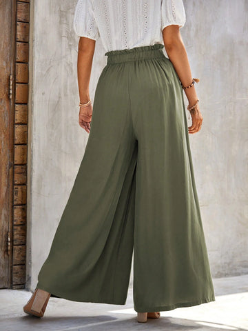 EMERY ROSE Paperbag Waist Tie Front Wide Leg Pants