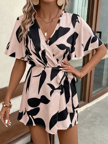 EMERY ROSE Plants Print Knot Side Wrap Romper