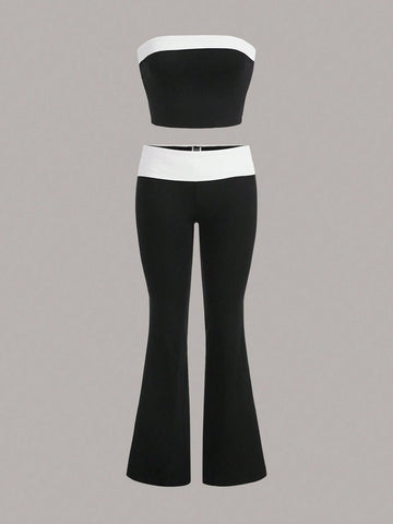 Colorblock Tube Top & Flare Leg Pants