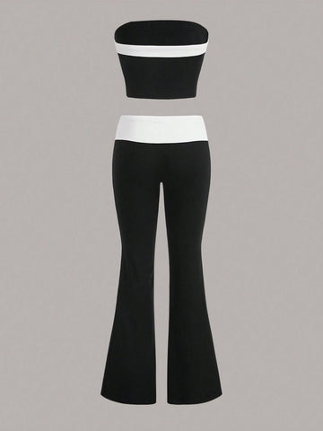 Colorblock Tube Top & Flare Leg Pants