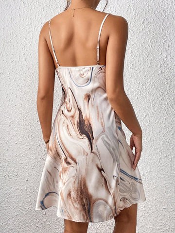 Marble Print Draped Collar Cami Dress